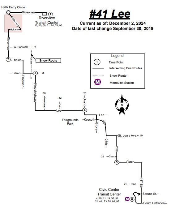 Map of #41 Lee MetroBus route, effective December 2, 2024