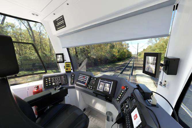 View on the track stretching ahead as seen from the inside of a next-generation MetroLink vehicle concept